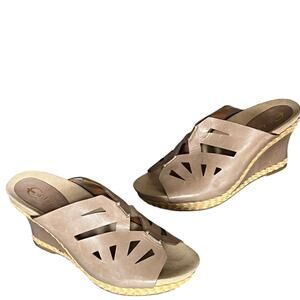 Earthies Setina Wedge Sandal Women 11 Taupe Leather Laser Cut Platform Boho Chic